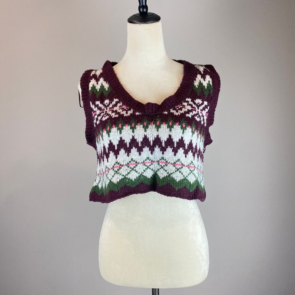 Free People‎ Lovestruck Fair Isle Knitted Cropped Vest Women's Size Small